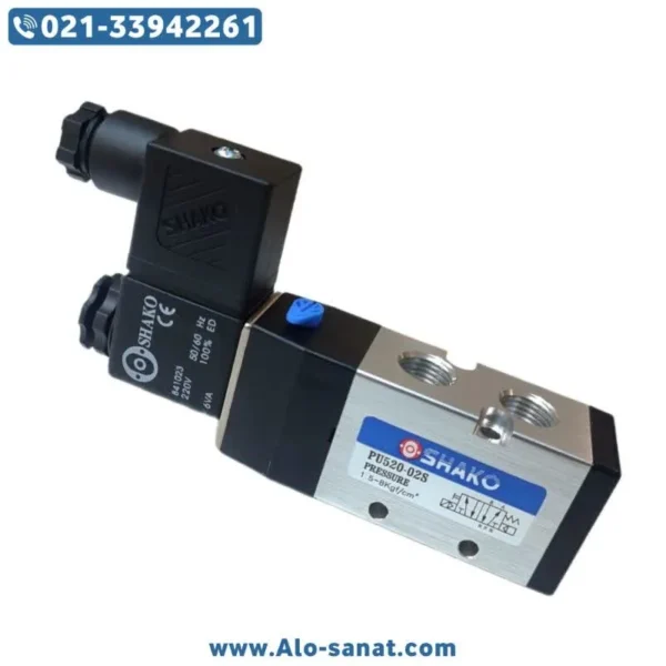 شیر برقی پنوماتیک 5/2 سایز 1/4 کدفنی PU520-02-S