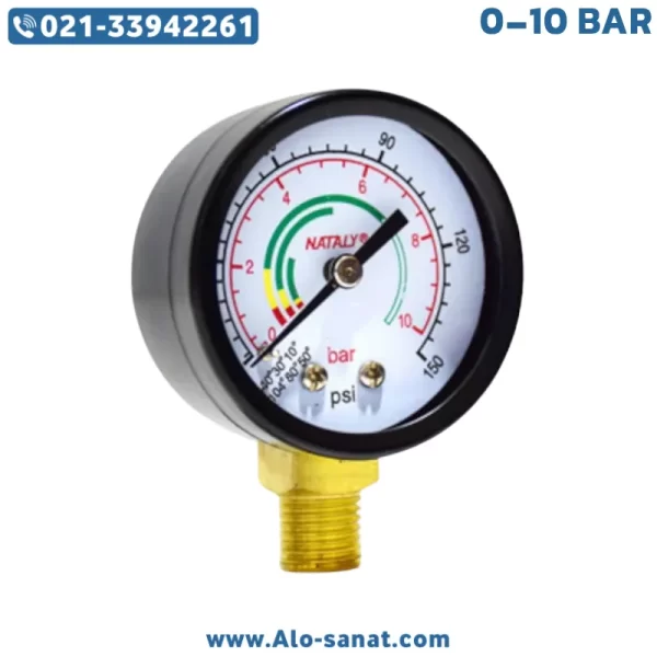 گیج فشار پمپ باد سایز 1/4 رنج 0-10 بار