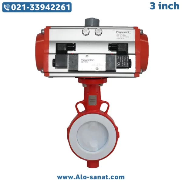 pneumatic-actuator-3inch-ptfe-butterfly-valve شیر پروانه ای PTFE تفلنی موتوردار 3 اینچ