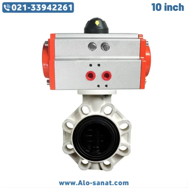 10inch-upvc-butterfly-valve-pneumatic شیر پروانه ای UPVC سایز 10 اینچ با عملگر پنوماتیک بادی